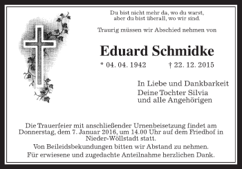 Traueranzeige von Eduard Schmidke von Wetterauer Zeitung, Wetterauer Zeitung