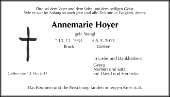 Traueranzeige von Annemarie Hoyer von Gießener Allgemeine, Alsfelder Allgemeine