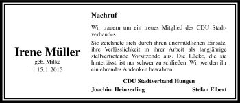 Traueranzeige von Irene Müller von Licher Wochenblatt