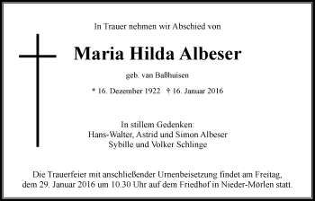 Traueranzeige von Maria Hilda Albeser von Wetterauer Zeitung, Wetterauer Zeitung