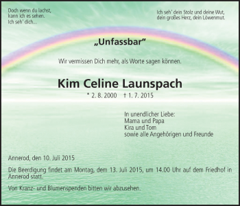 Traueranzeige von Kim Celine Launspach von Gießener Allgemeine, Alsfelder Allgemeine