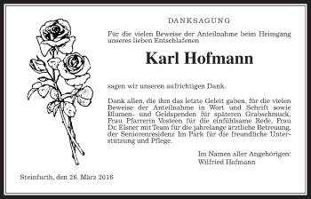 Traueranzeige von Karl Hofmann von Wetterauer Zeitung, Wetterauer Zeitung