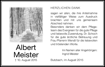 Traueranzeige von Albert Meister von Wetterauer Zeitung, Wetterauer Zeitung
