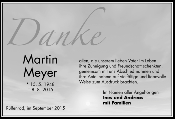 Traueranzeige von Martin Meyer von Alsfelder Allgemeine