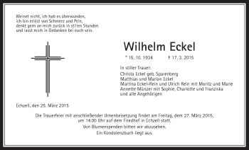Traueranzeige von Wilhelm Eckel von Wetterauer Zeitung, Wetterauer Zeitung