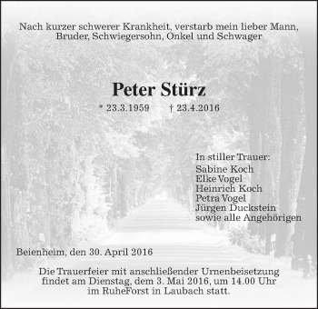 Traueranzeige von Peter Stürz von Wetterauer Zeitung, Wetterauer Zeitung