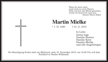 Traueranzeige von Martin Mielke von Wetterauer Zeitung, Wetterauer Zeitung