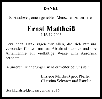 Traueranzeige von Ernst Mattheiß von Gießener Allgemeine, Alsfelder Allgemeine