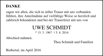 Traueranzeige von Uwe Schmidt von Gießener Allgemeine, Alsfelder Allgemeine
