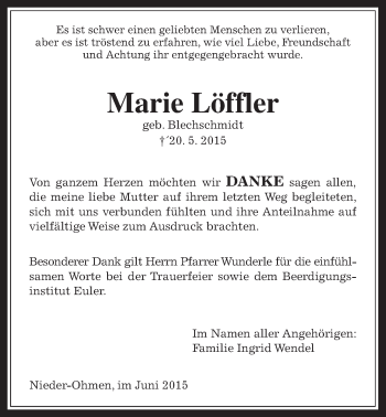 Traueranzeige von Marie Löffler von Mücker Stimme