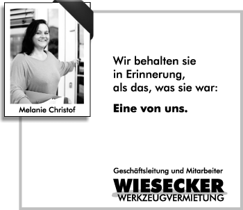 Traueranzeige von Melanie Christof von Gießener Allgemeine, Alsfelder Allgemeine