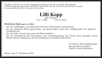 Traueranzeige von Lilli Kopp von Wetterauer Zeitung, Wetterauer Zeitung
