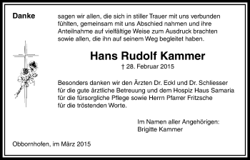 Traueranzeige von Hans Rudlof Kammer von Licher Wochenblatt, Licher Wochenblatt, Licher Wochenblatt