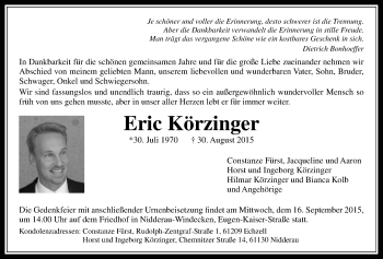 Traueranzeige von Eric Körzinger von Wetterauer Zeitung, Wetterauer Zeitung