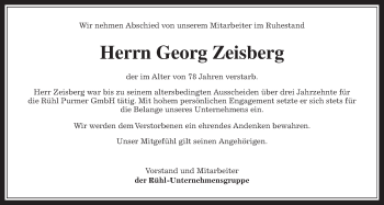 Traueranzeige von Georg Zeisberg von Wetterauer Zeitung, Wetterauer Zeitung