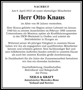 Traueranzeige von Otto Knaus von Gießener Allgemeine, Alsfelder Allgemeine