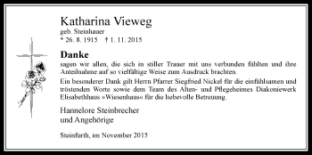Traueranzeige von Katharina Vieweg von Wetterauer Zeitung, Wetterauer Zeitung