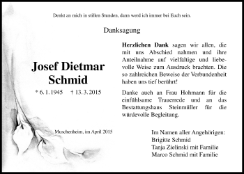 Traueranzeige von Josef Dietmar Schmid von Licher Wochenblatt, Licher Wochenblatt, Licher Wochenblatt