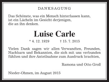 Traueranzeige von Luise Carle von Mücker Stimme