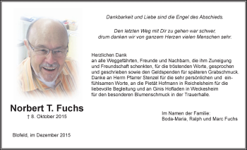 Traueranzeige von Norbert T. Fuchs von Wetterauer Zeitung, Wetterauer Zeitung