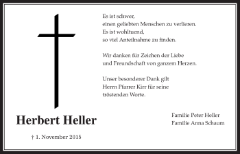 Traueranzeige von Herbert Heller von Wetterauer Zeitung, Wetterauer Zeitung