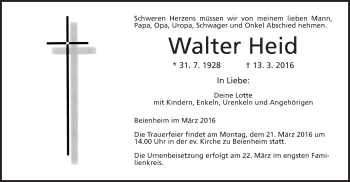 Traueranzeige von Walter Heid von Wetterauer Zeitung, Wetterauer Zeitung