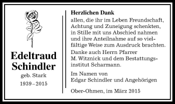 Traueranzeige von Edeltraud Schindler von Mücker Stimme