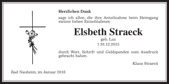 Traueranzeige von Elsbeth Straeck von Wetterauer Zeitung, Wetterauer Zeitung