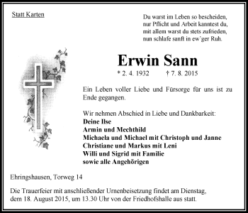 Traueranzeige von Erwin Sann von Alsfelder Allgemeine