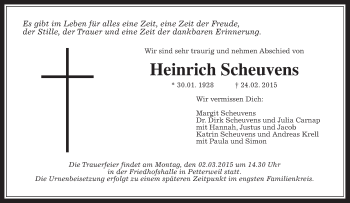 Traueranzeige von Heinrich Scheuvens von Wetterauer Zeitung, Wetterauer Zeitung