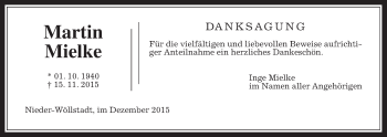 Traueranzeige von Martin Mielke von Wetterauer Zeitung, Wetterauer Zeitung