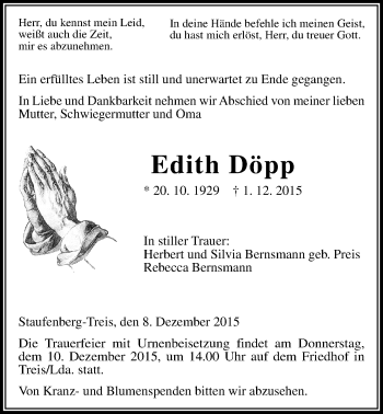 Traueranzeige von Edith Döpp von Gießener Allgemeine, Alsfelder Allgemeine