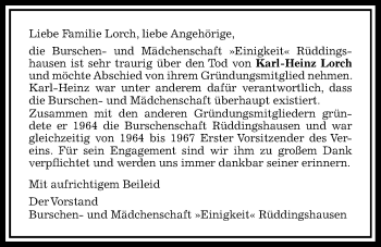 Traueranzeige von Karl-Heinz Lorch von Rabenauer Zeitung