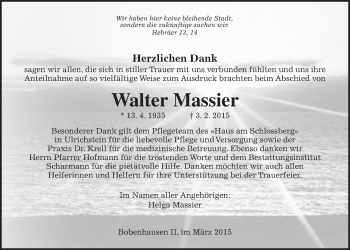 Traueranzeige von Walter Massier von Alsfelder Allgemeine
