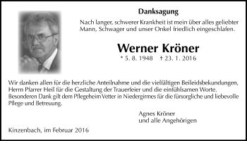Traueranzeige von Werner Kröner von Gießener Allgemeine, Alsfelder Allgemeine