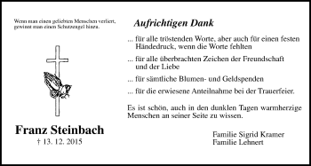 Traueranzeige von Franz Steinbach von Licher Wochenblatt, Licher Wochenblatt, Licher Wochenblatt