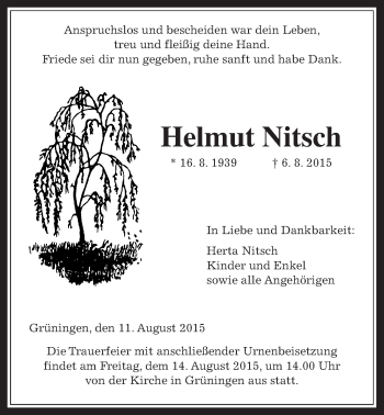 Traueranzeige von Helmut Nitsch von Gießener Allgemeine, Alsfelder Allgemeine