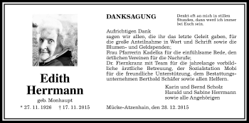 Traueranzeige von Edith Herrmann von Gießener Allgemeine, Alsfelder Allgemeine