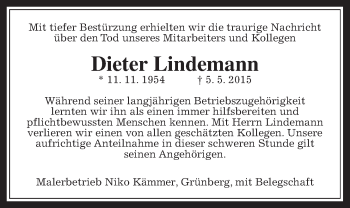 Traueranzeige von Dieter Lindemann von Gießener Allgemeine, Alsfelder Allgemeine