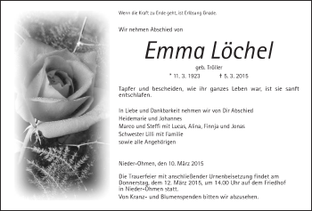 Traueranzeige von Emma Löchel von Alsfelder Allgemeine
