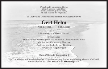 Traueranzeige von Gerd Helm von Wetterauer Zeitung, Wetterauer Zeitung