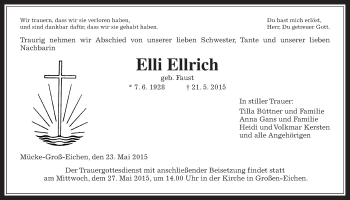 Traueranzeige von Elli Ellrich von Gießener Allgemeine, Alsfelder Allgemeine