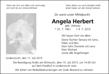 Traueranzeige von Angela Herbert von Gießener Allgemeine, Alsfelder Allgemeine