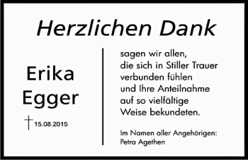 Traueranzeige von Erika Egger von Wetterauer Zeitung, Wetterauer Zeitung