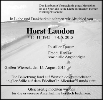 Traueranzeige von Horst Laudon von Gießener Allgemeine, Alsfelder Allgemeine