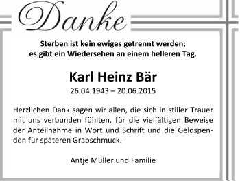 Traueranzeige von Karl Heinz Bär von Alsfelder Allgemeine