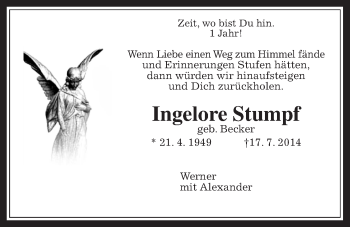 Traueranzeige von Ingelore Stumpf von Wetterauer Zeitung, Wetterauer Zeitung
