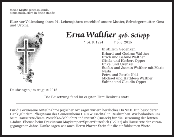 Traueranzeige von Erna Walther von Gießener Allgemeine, Alsfelder Allgemeine