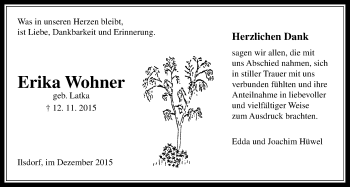 Traueranzeige von Erika Wohner von Mücker Stimme