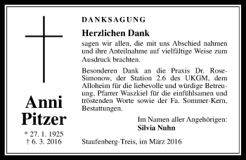 Traueranzeige von Anni Pitzer von Gießener Allgemeine, Alsfelder Allgemeine